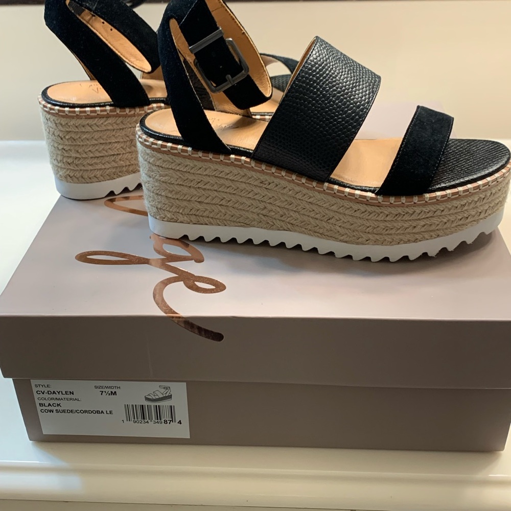 Crown Vintage 7.5 Black Platform Espadrille Sandal